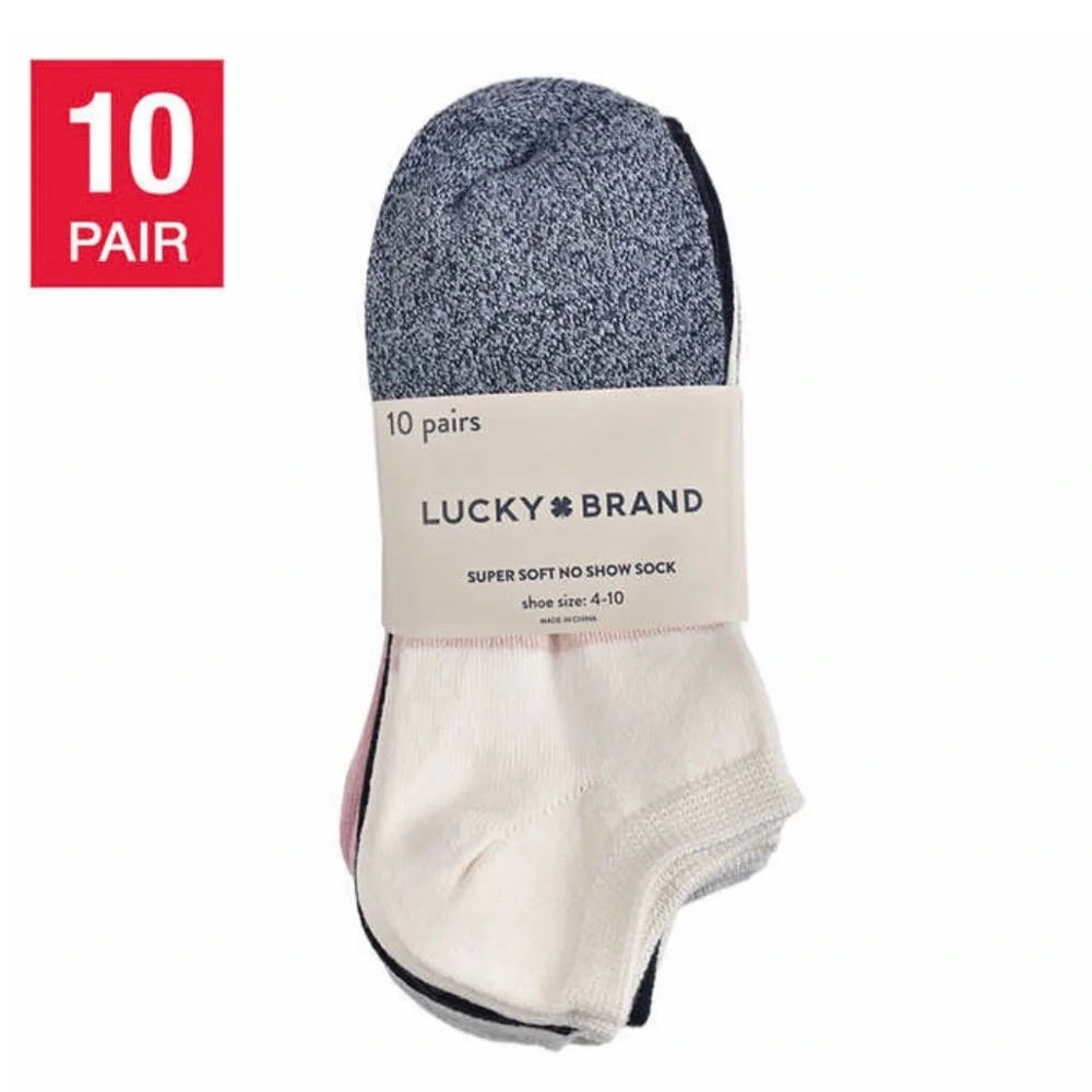 Lucky Brand Women's Super Soft No Show Socks 10 Pairs Size 4-10 Multi Colors New